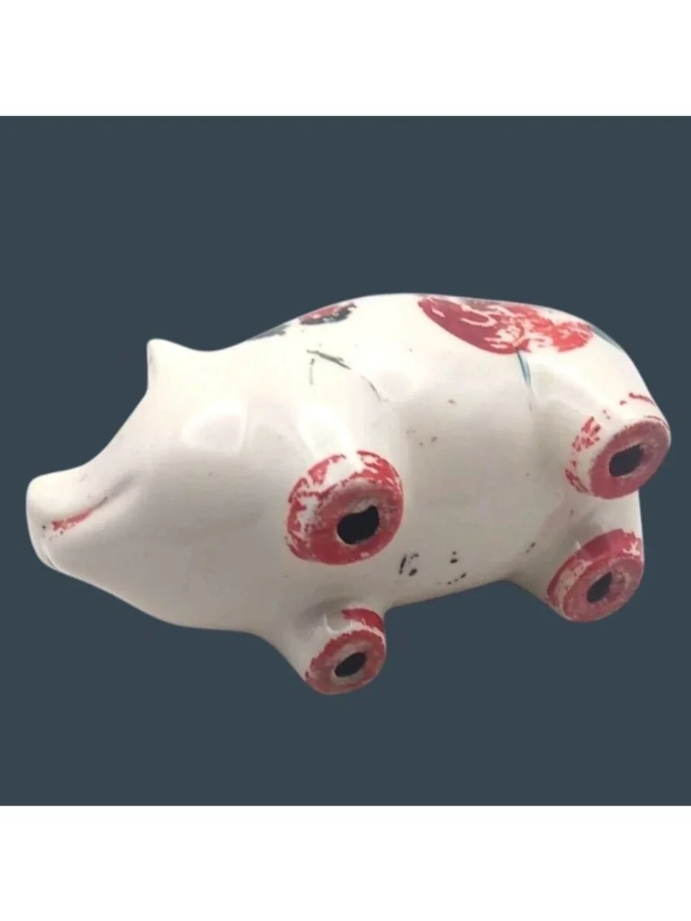 Mid-Century Hand Painted Floral Ceramic Piggy Bank 6